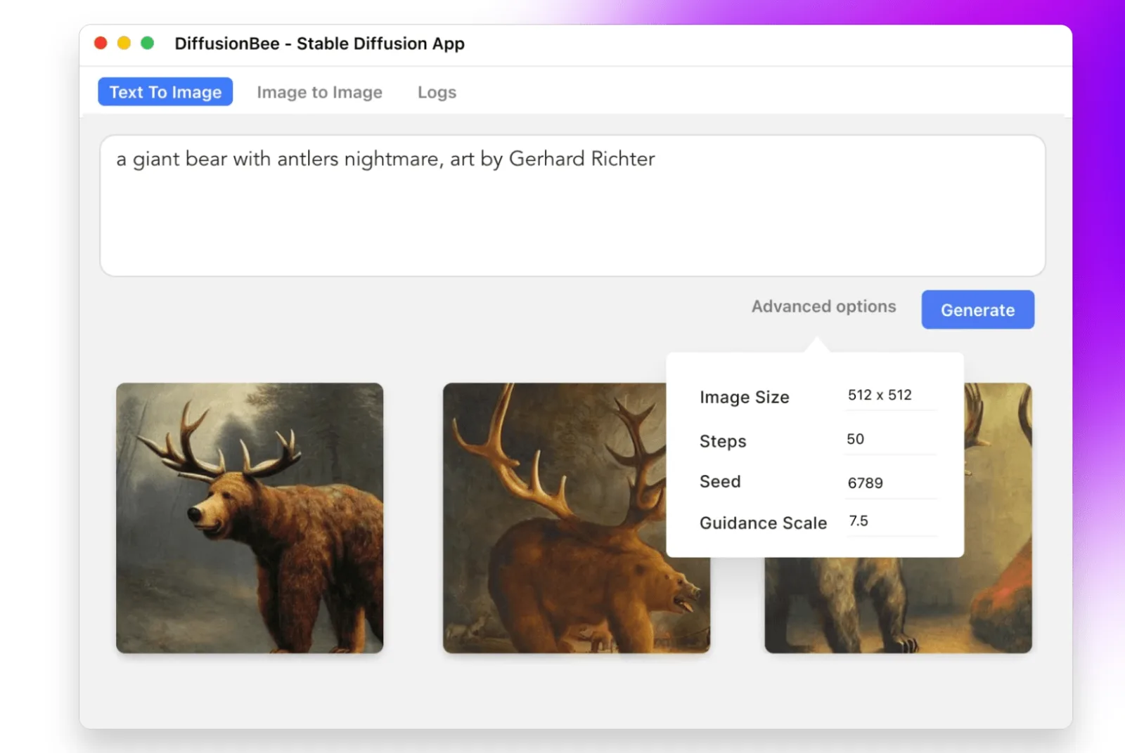 Пример работы DiffusionBee на macOS