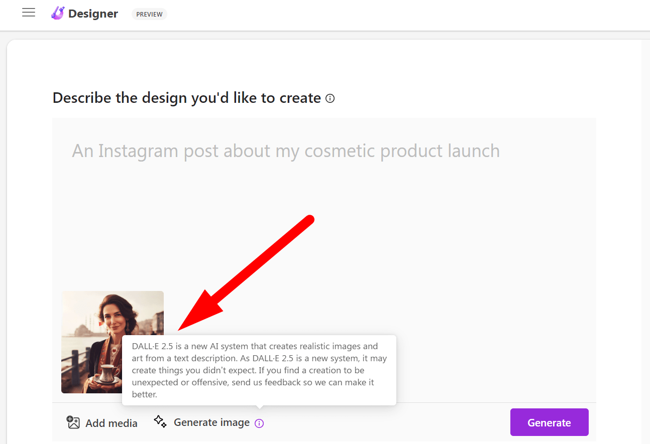Устаревшая версия ИИ в Microsoft Designer